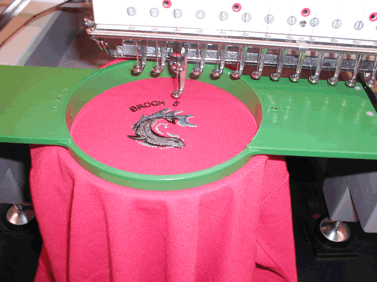 Embroidery machine at work